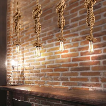 

Vintage Hemp Rope Pendant Light Loft Creative Personality Industrial Pendant Lamp Retro Lamp Edison Bulb for Restaurant Coffee