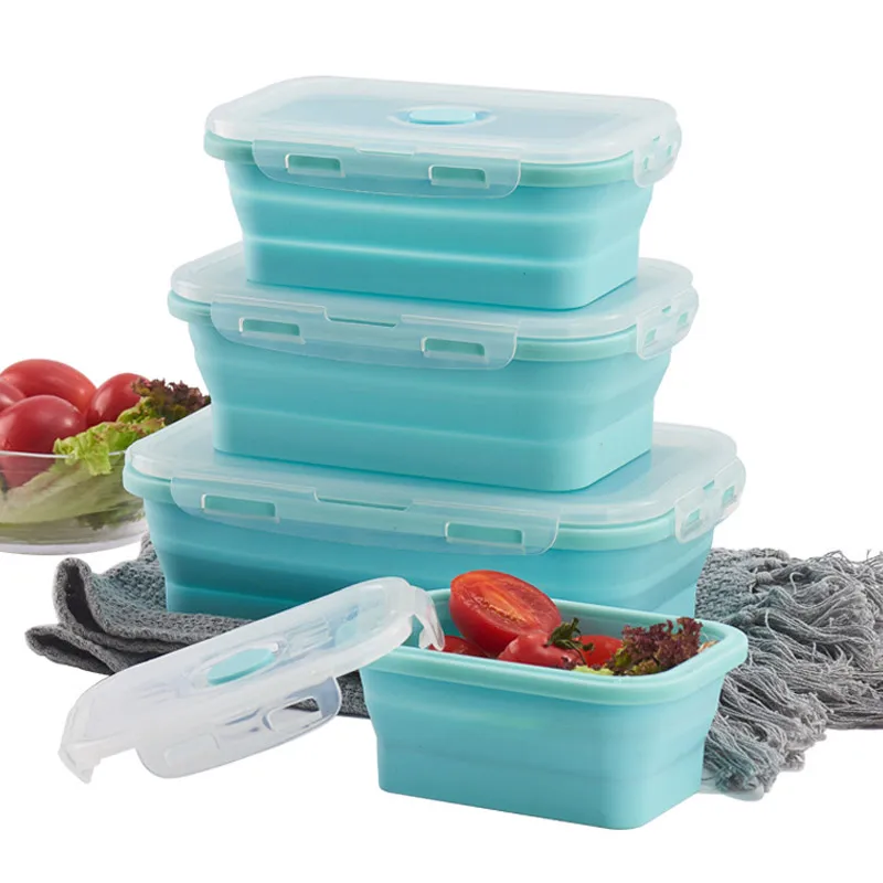 

3PCS/Set Bento Box Food Container For Storage Fruit Dinnerware Container For Camping Outdoor Food Collapsible Silicone Lunch Box