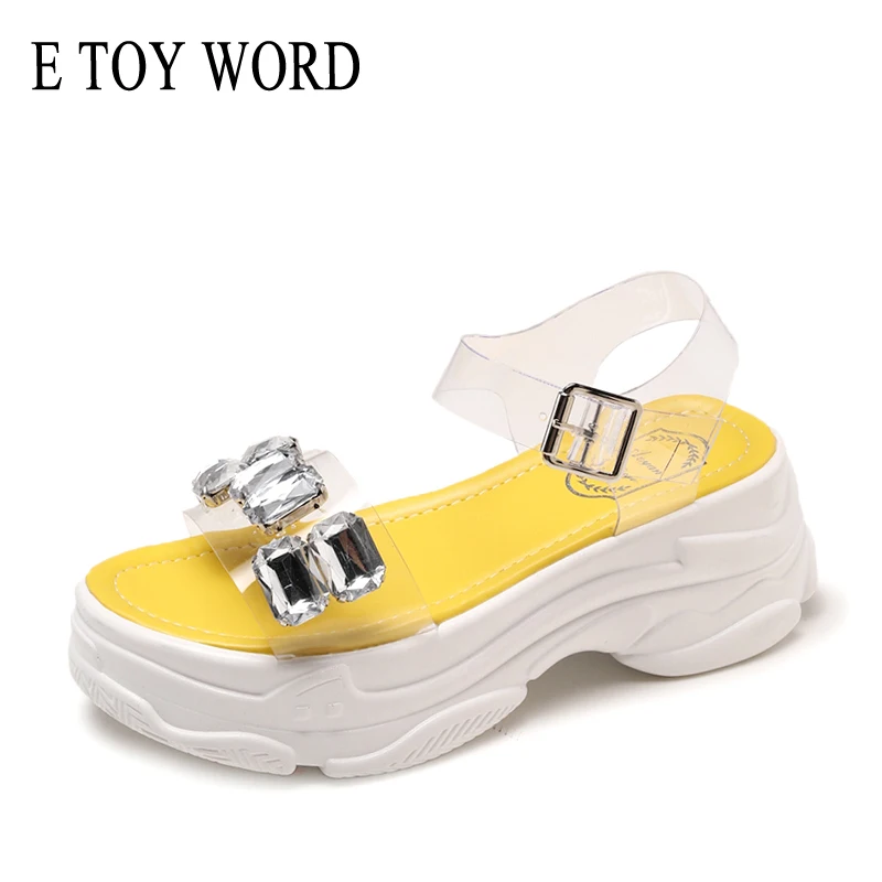E TOY WORD Rhinestone Sandals PVC Transparent Platform Summer shoes Fashion High Quality Comfortable Wedges Shoes Women sandals