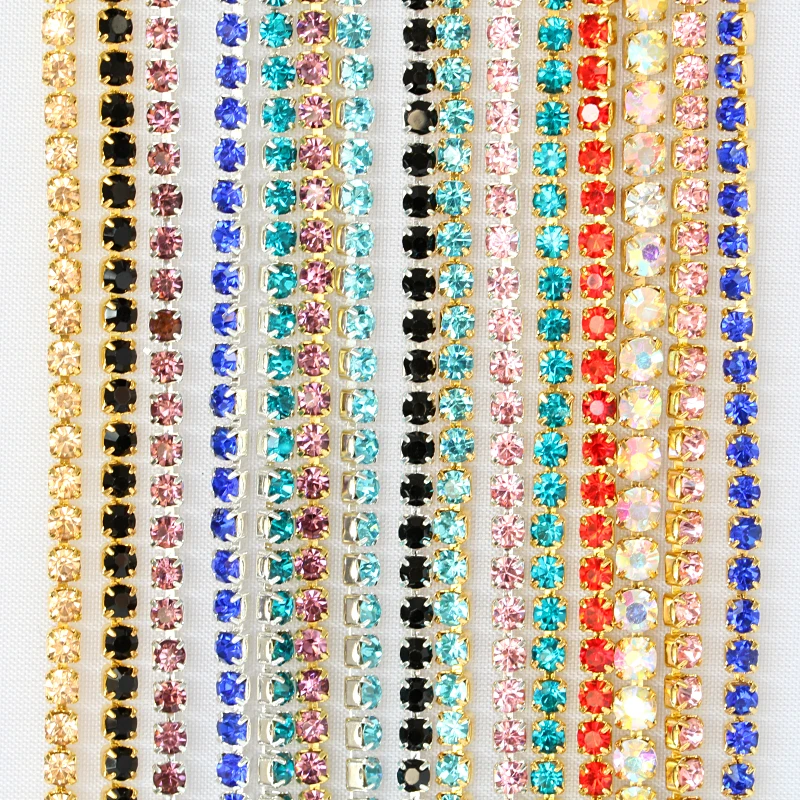 

1 Yard SS6 Multicolor Sew On Rhinestone Cup Chain With Gold Base Crystal Rhinestone Cup Chain Beauty Accessories B3235