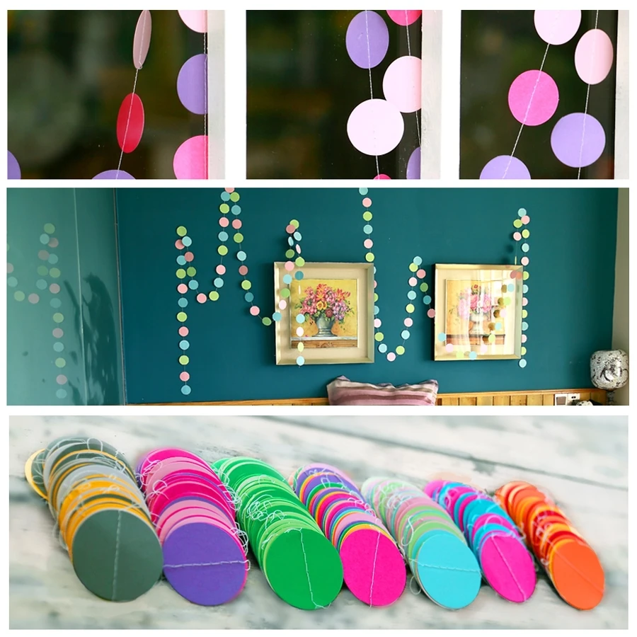 

4 Sets Party Banner 4 M length Paper Garlands Wedding Party Bunting Banner Decoras Circle Paper heart Garland Home Decoration