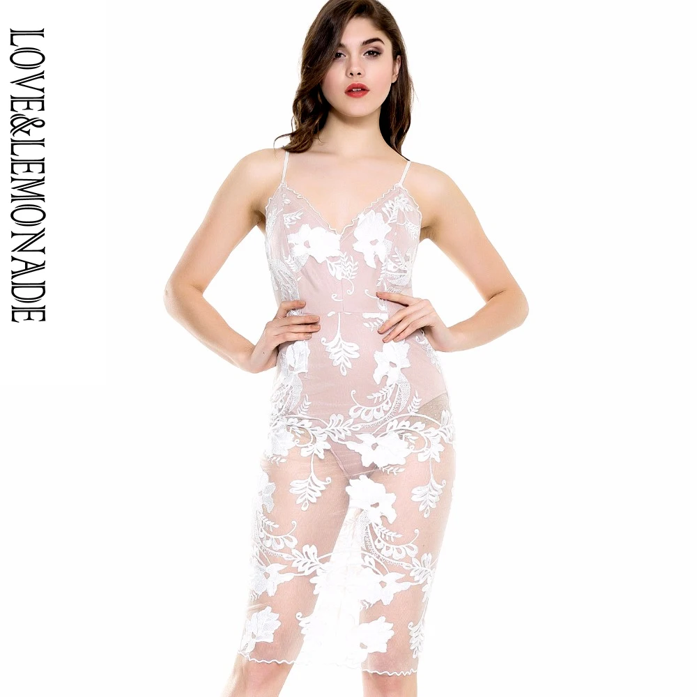 

Love&Lemonade . White Lace V-Neck Nude Color Lining Party Dress TB 10196