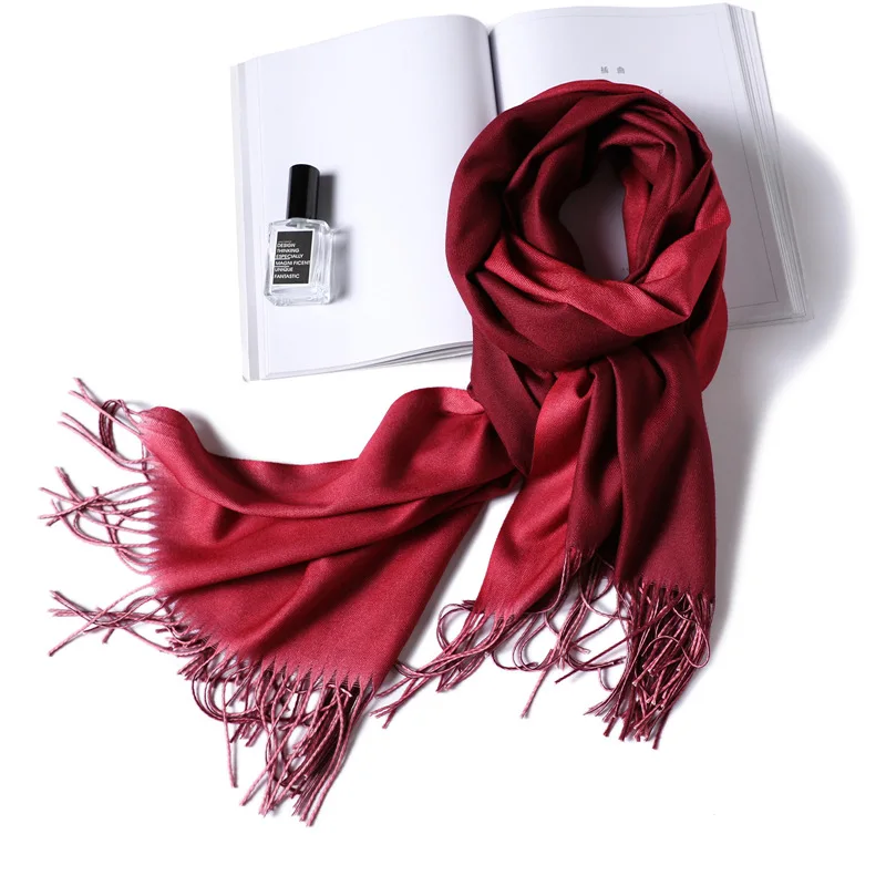 [Lakysilk] зимний шарф для женщин, кашемировый теплый мягкий двухцветный хиджаб, шарф для девушек, толстые брендовые шали и накидки с кисточками, пашмины