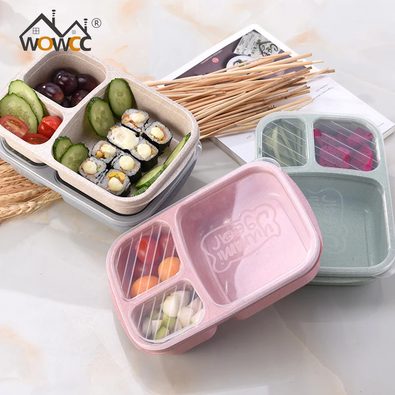 

Wheat straw Lunch Boxs Microwave Tableware Bento Box 3 Grid Student Portable Food Lunch Box Picnic Food Container Storage Box