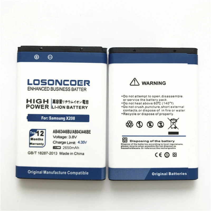 losoncoer AB463446BU для samsung C3300K X208 X160 B309 B189 GT-C3520 E1228 GT-E2530 E339 GT-E2330 C5212 Батарея