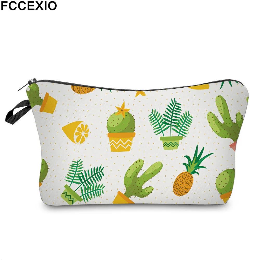 

FCCEXIO New Makeup Bags 3 Colors Cartoon Cactus Pattern Fashion Cosmetics Pouchs For Travel Ladies Pouch Women Cosmetic Bag