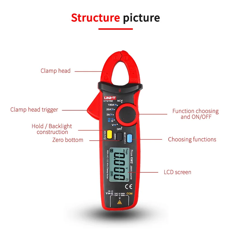 UNI-T True RM Цифровые токовые клещи UT210E измеритель емкости Бесконтактный мультиметр UT210B AC/DC диод Высокоточный измеритель