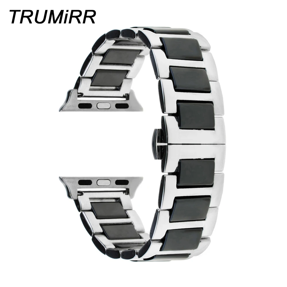Ceramic & Stainless Steel Watchband + Upgraded Adapters for 38mm 42mm iWatch Apple Watch Band Wrist Strap Bracelet Black Silver Ceramic & Stainless Steel Watchband + Upgraded Adapters for 38mm 42mm iWatch Apple Watch Band Wrist Strap Bracelet Black Silver