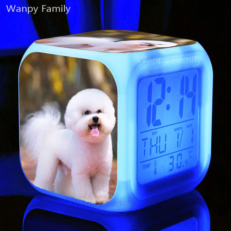Очень милый светодиодный будильник Husky Dog 7 цветов, светящийся цифровой будильник для детской комнаты, ночной светильник, электронные часы - Цвет: Серебристый
