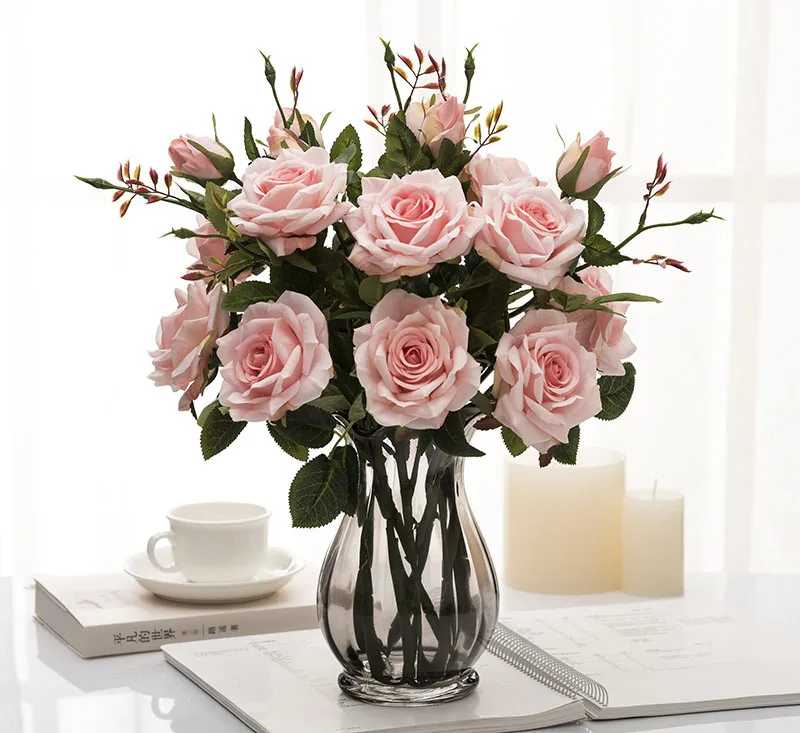 Искусственные цветы Красивый Высокий 66 см розовый искусственный Шелковый цветок роза цветок зеленый лист гостиная дома праздник Сад Свадебные украшения