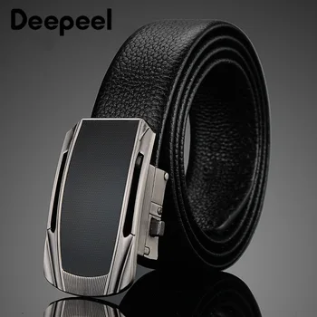 

Deepeel 1pc 3.5X100-130cm Business Men's Automatic Buckle Bellt Double Sided First Layer Cowhide Luxury Brand Belt Match Suit
