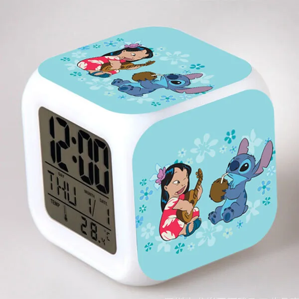 Горячая Распродажа Lilo& стежка светодиодный 7 цветов Изменение вспышки цифровой будильник wekker reveil часы детские подарки игрушки reloj despertador - Цвет: Серый