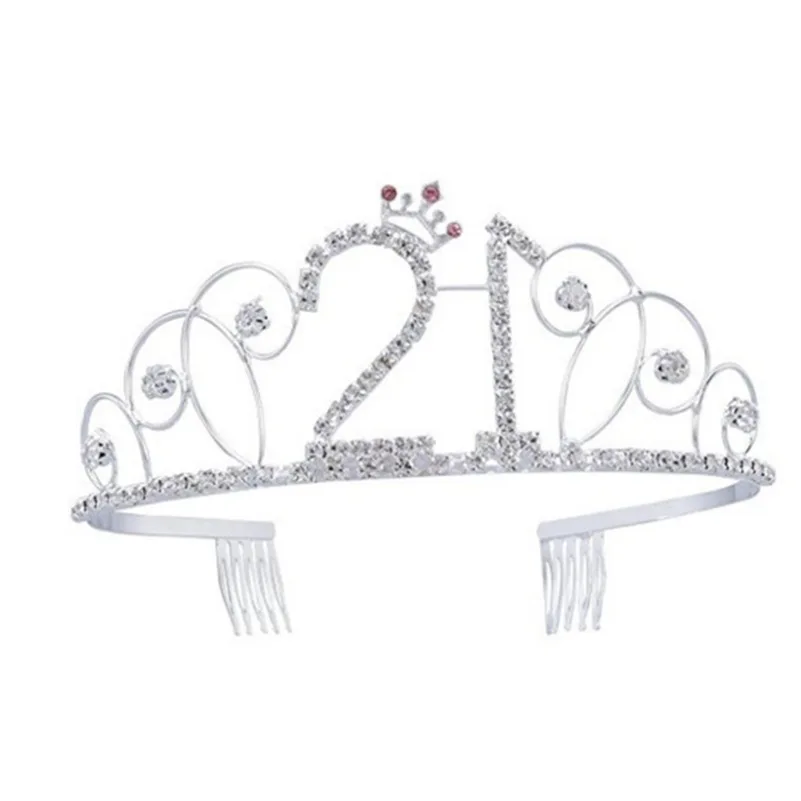 BABEYOND Crystal Tiara Birthday Crown Princess Crown Hair Accessories Silver Rhinestone Diamante Happy 16182030405060708090th Birthday (100 Birth) (7)
