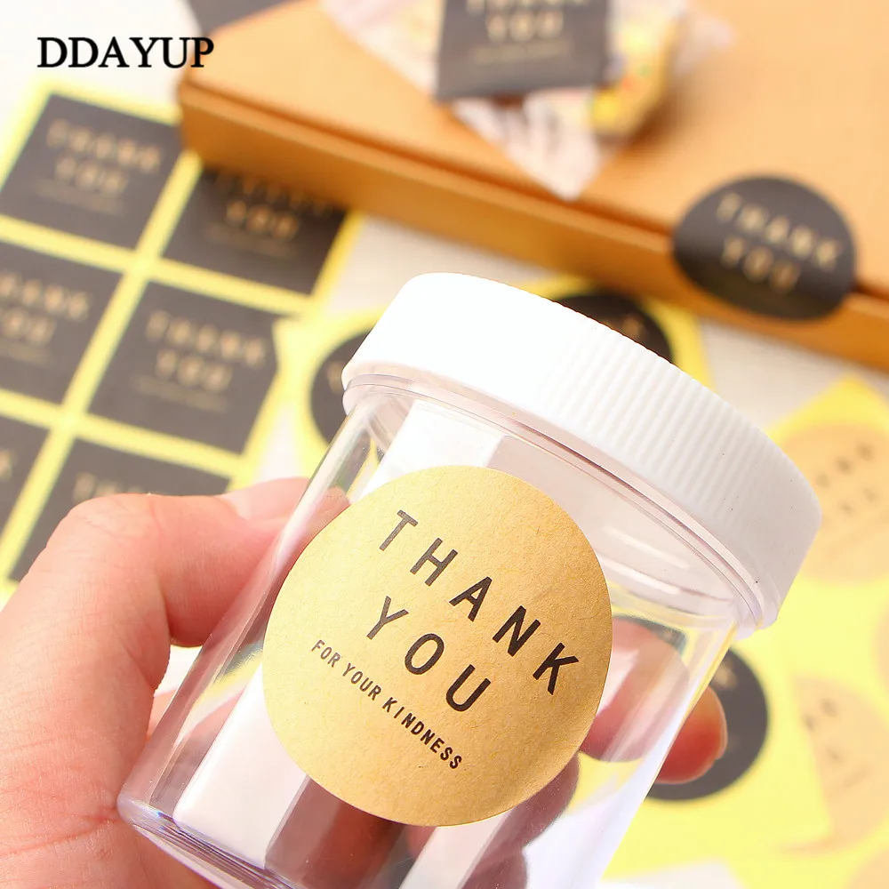 

60Pcs Sticker Label Thank You Round Square Black Kraft Paper Color Sealing Paste Baking Biscuit Bag Decorative Seal Sticker