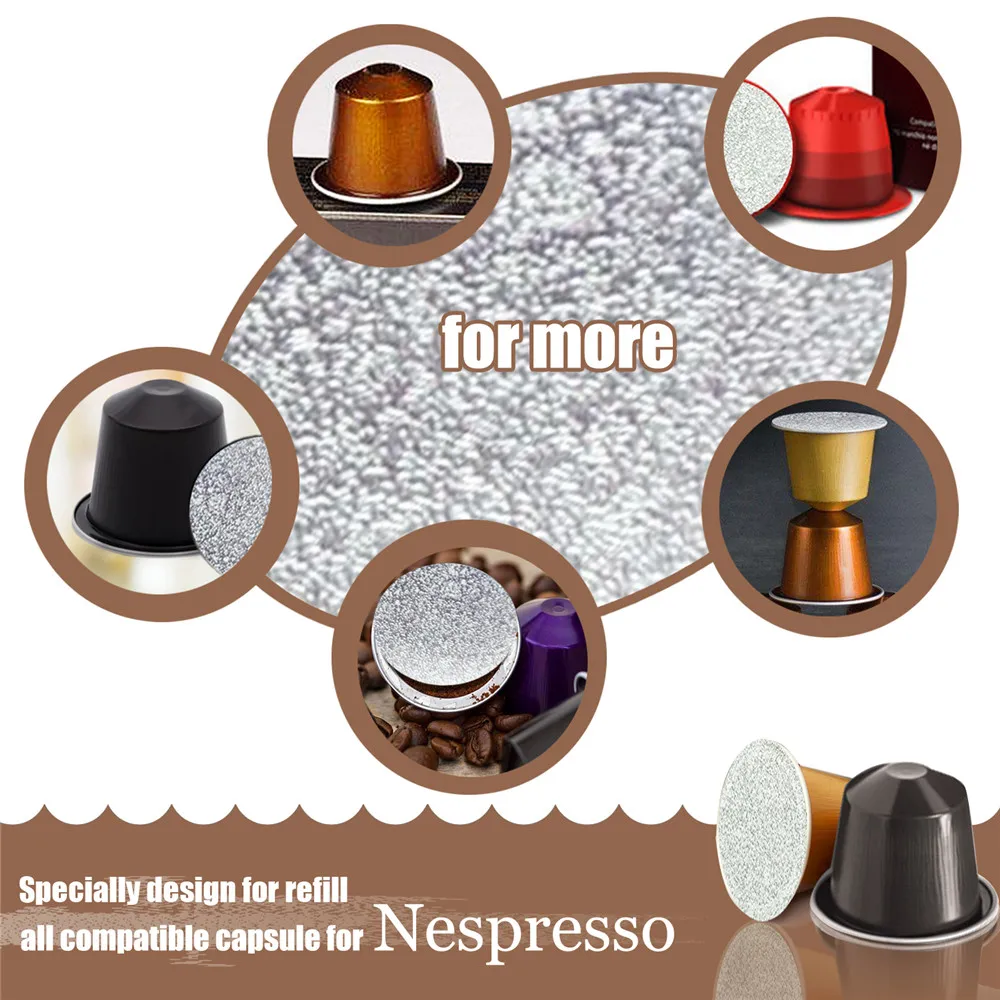 Клей Алюминий крышки уплотнения для заполнения Одноразовые многоразового многоразовые Nespresso Pod капсулы Стикеры фольги 200 шт. чайный сервиз