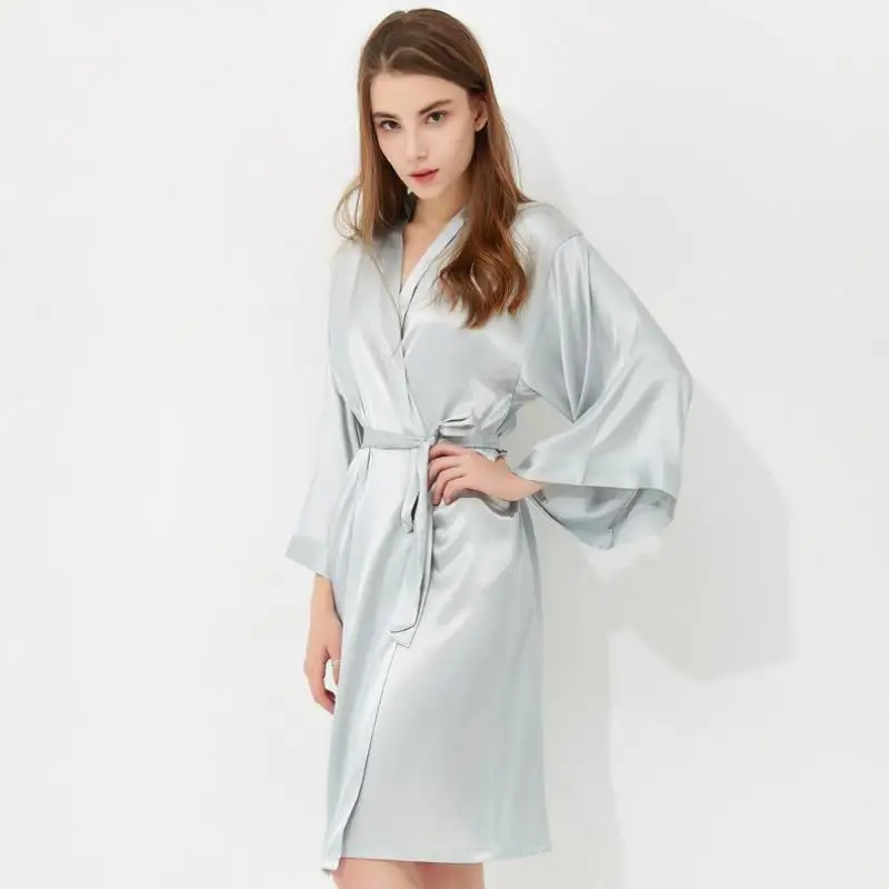 Искусственный шелк Для женщин халат из вискозы платье для отдыха, одежда для сна, для невесты или подружки невесты халаты для невесты летнее кимоно халаты одноцветная одежда для сна Размеры S M L XL
