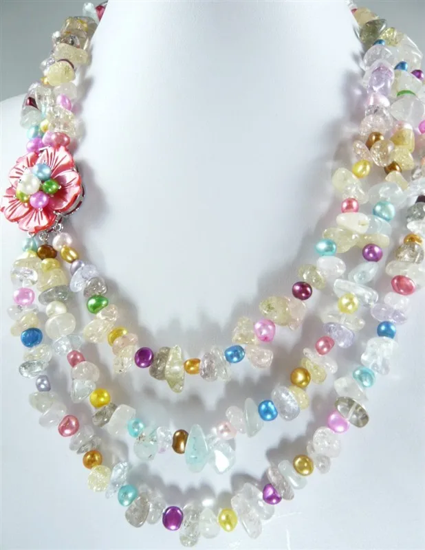 

lady's beautiful mixed pearl & turquoise flower necklace
