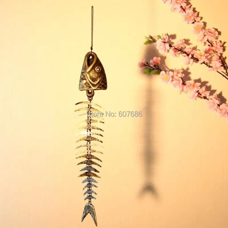 Vintage Metal Wind Chimes Outdoor Soothing Melody for Garden Home Yard Porch Hanging Decor skonhed Fish Skeleton Windchime,Fishbone Wind Chimes,Bronze Fish Bone Cast Iron Wind Chimes