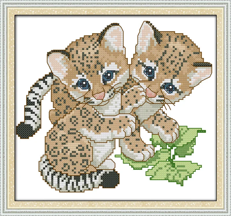 Two Leopards Counted Cross Stitching 11CT Printed 14CT Handmade Cross