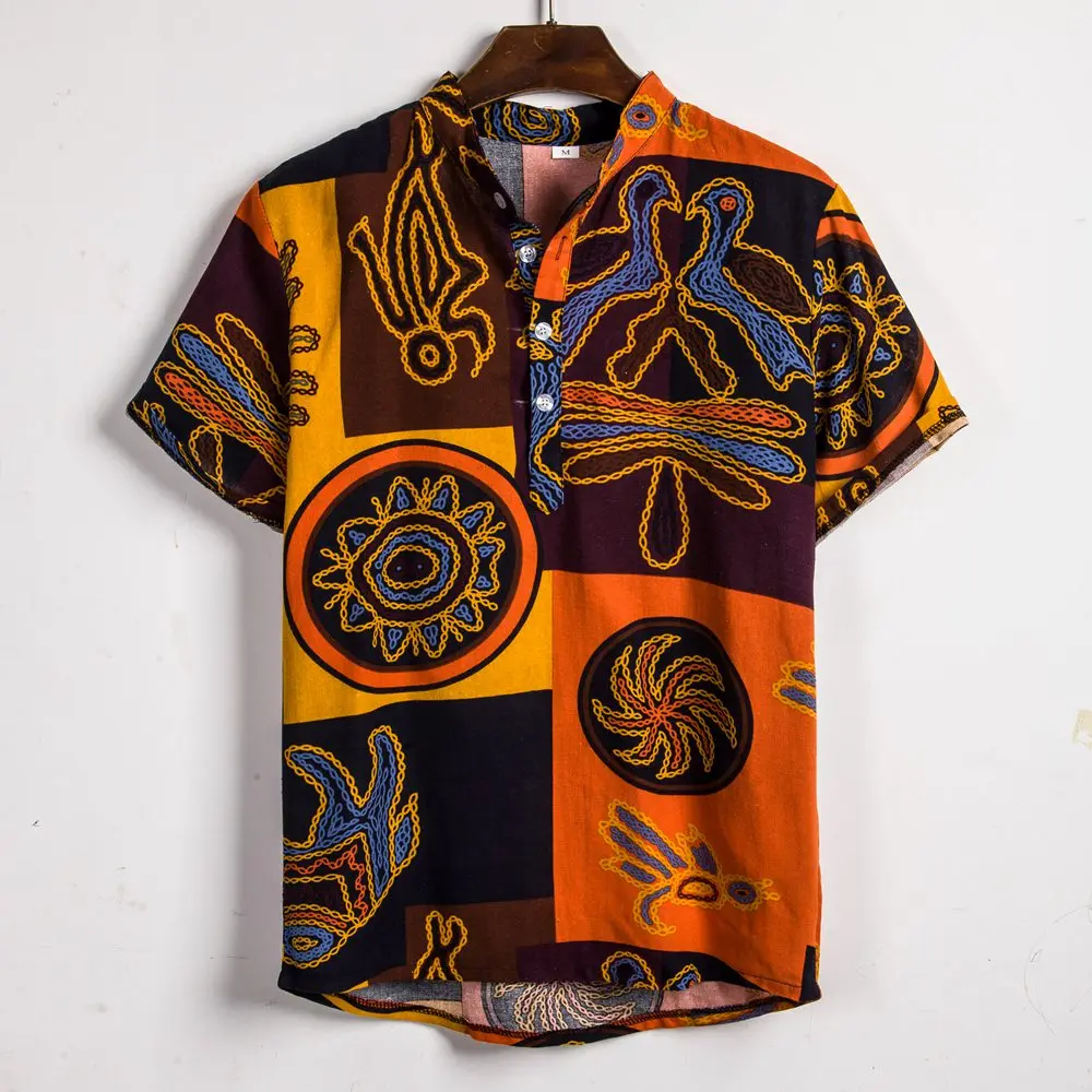 Гавайская рубашка, тропические льняные рубашки, мужские круглые повседневные свободные рубашки с коротким рукавом, летние топы, пляжные рубашки