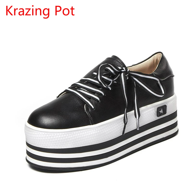 

2018 Genuine Leather Mixed Colors High Heels Brand Shoes Sneakers Lace Up Round Toe Loafers Handmade Women Vulcanized Shoes L08