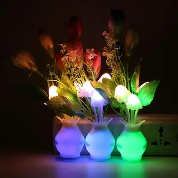 

4LED Light Sensor Night Light Mushroom Flower Plant US Plug Colorful Nightlights Luminaria LED Lamp Home Bedroom Decoration