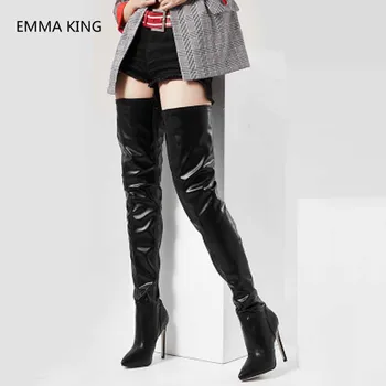 

Extreme 12cm Stiletto Heel Over The Knee Long Boots Women Pointed Toe Patent Leather High Heels Winter Shoes Woman High Botas