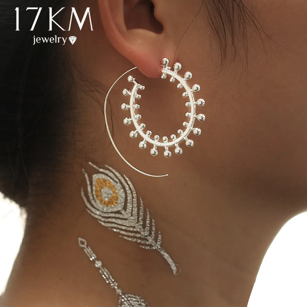 

17KM New Bohemia Swirl Hoop Earring For Women Fashion Earrings Female Gold Color Party Jewelry Accessories Gift Drop shipping