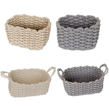 

Household Handmade Woven Cotton Rope Baskets Storage Organizer for Storing Keys Towels Toys Simpe style Handmade Woven Baskets