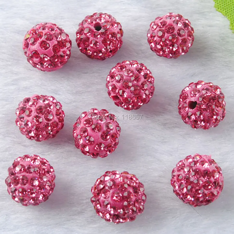 10mm Rose pink Crystal Rhinestones Pave Clay Round Disco Ball Spacer