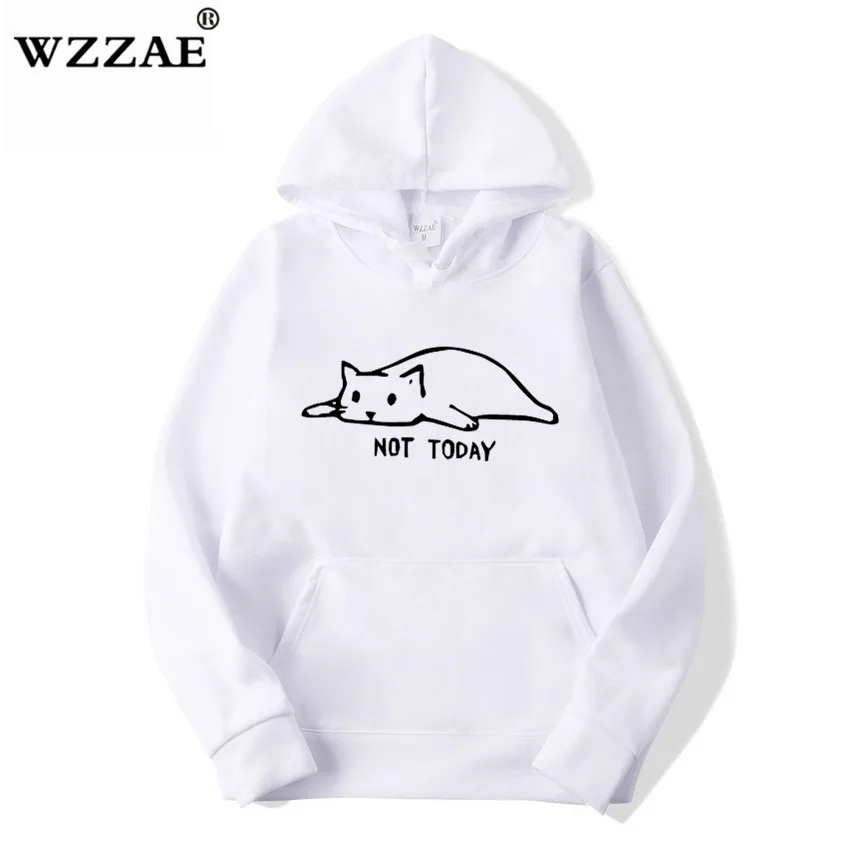  Kawaii Cat Hoodies Men Not Today Funny Graphic Sweatshirt Men/Women Harajuku Fashion Sweat Unisex L