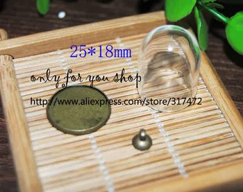 

Freeshipping! Wholesale 20sets 25*18mm glass vial dome & base pendant & cap connector DIY charm pendant