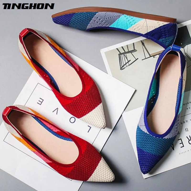 

TINGHON Spring Women Flats Pointed Toe Slip on Ballet Flat Shoes Shallow Boat Shoes Woman Loafer Ladies Shoes Zapatos