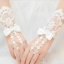 Горячая Распродажа Свадебные перчатки Новые без пальцев Короткие Свадебные перчатки с кружевной аппликацией бант свадебное платье элегантные свадебные аксессуары