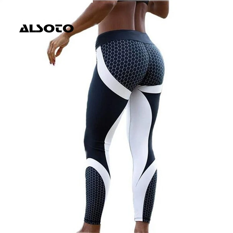 

ALSOTO Jogging Pants Women Print Pants Women High Waist Sport Compression Trousers Running Tights Gym Fitness Push Legging