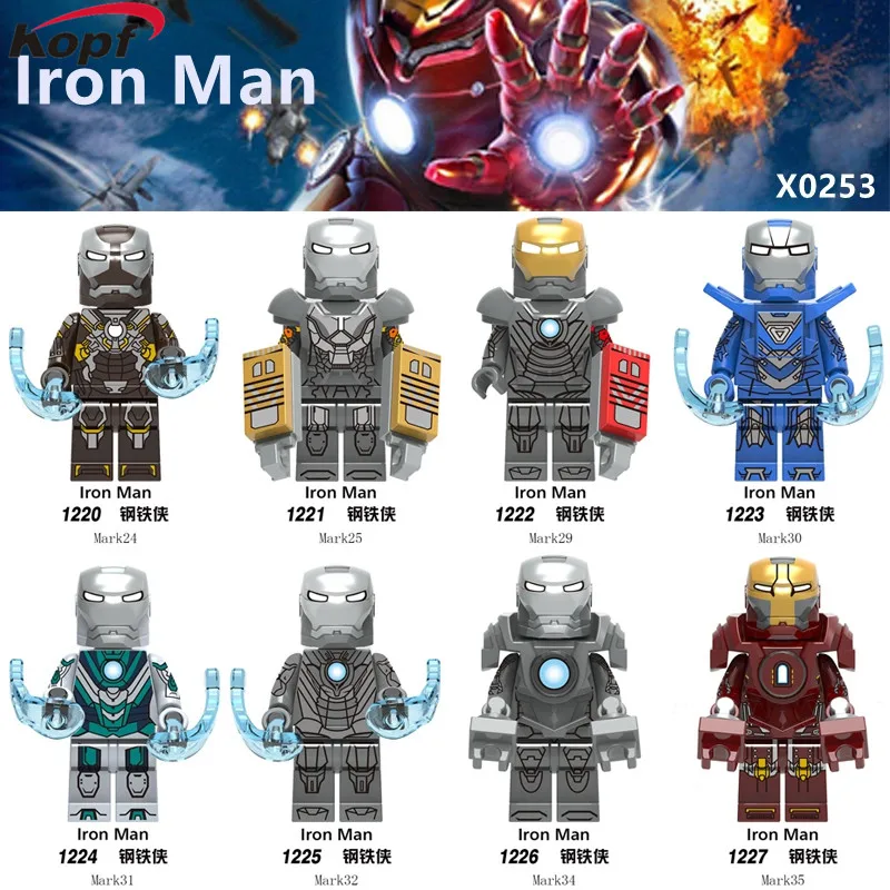 

Super Heroes Iron Man Action Figure Collection Bricks Block Ironman Mark 24 25 29 30 31 32 34 35 Mark24 Building Toys X0253
