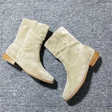 Mid calf boots Women Genuine Leather Casual Shoes Booties Woman 2018 Flat Heels Brand Martin Boots Ladies Motorcycle Suede Boots Mid calf boots Women Genuine Leather Casual Shoes Booties Woman 2018 Flat Heels Brand Martin Boots Ladies Motorcycle Suede Boots