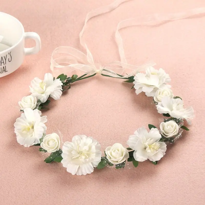 Adult Kid Irregular Faux Rose Flower Headband Flower Girls Bridal Wedding Gradient Colored Wreath Crown Mesh Headpiece Beach Cap