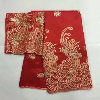 

High Quality African George Lace Fabric With Gold Sequined Net Blouse Red Color Nigerian Embroidery Lace For Women dress