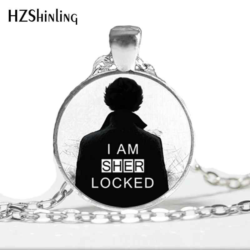 HZ-A575, новинка, ожерелье с подвеской I Am Sher, цитата Шерлока Холмса, ювелирное изделие, стеклянный купол, подвеска, ожерелье HZ1