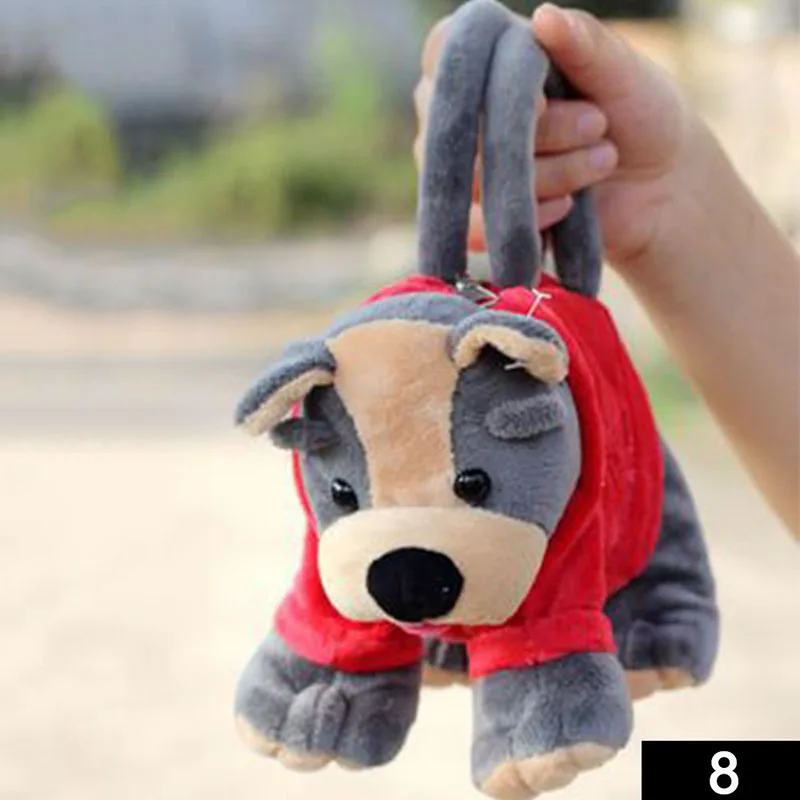 22*14 см Милая собачка, Детская сумка с ручками, мягкая хлопковая плюшевая сумка для девочек, 3D Животные, сумка-мессенджер для монет, ручка для хранения, подарок на день рождения для девочек - Цвет: Grey Dog Red Coat