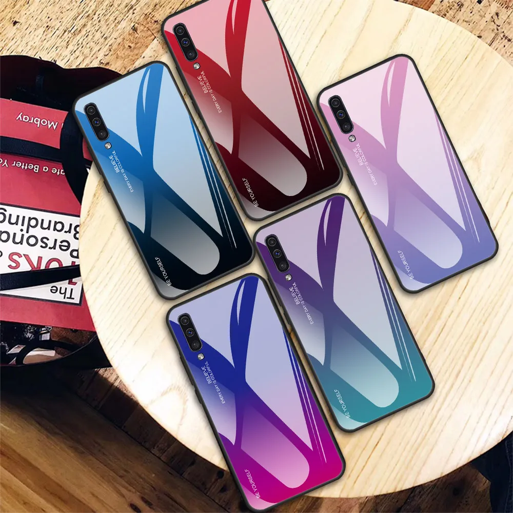 

GerTong Tempered Glass Phone Case For Samsung Galaxy A50 A40 A30 M20 M30 A60 A20 A10 M10 A70 Gradient Protective Cover Coque