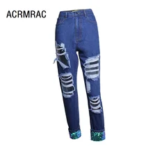 Женские джинсы тонкие весенне-осенние джинсы с высокой талией Прямые брюки свободные джинсы женские AM109