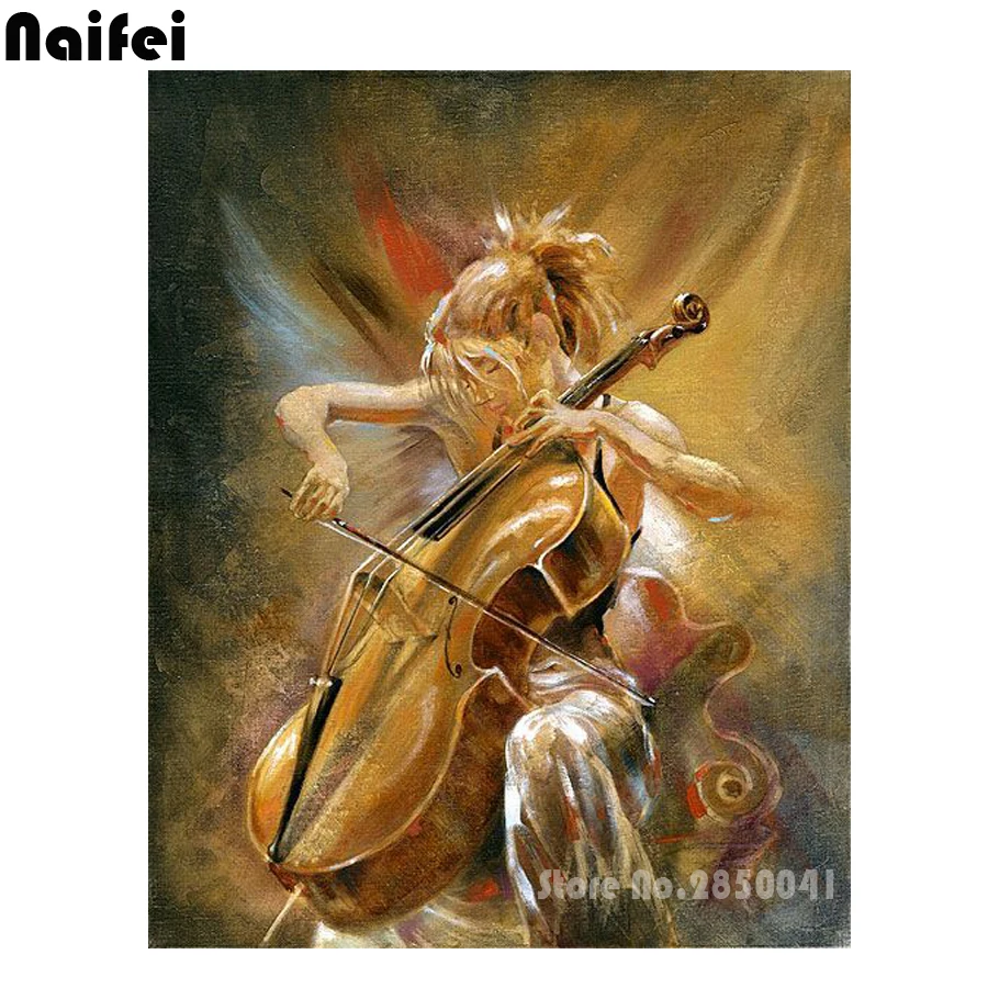 Full Diamond Embroidery Beauty And Cello Diy Diamond Painting A Classical Romantic Picture For Home A Hobby Gift For Girl Friend