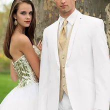 Дешевое белое свадебное Смокинги для женихов одна кнопка индивидуальный заказ лацканы Формальные Best Для мужчин Костюмы(куртка+ Брюки для девочек+ жилет+ галстук