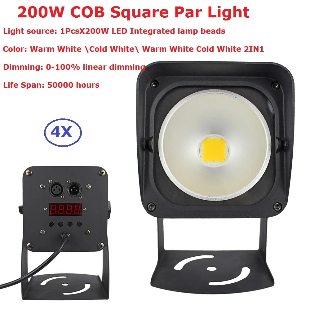 4Pack COB Par Light 200W Warm White/Cold White Par Led Can Beam Wash DJ