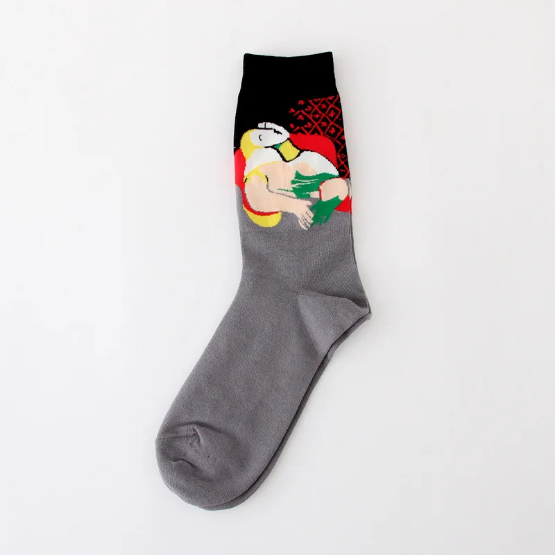 Горячая осень зима Ретро Женщины Искусство Ван Гог Фреска всемирно известная серия масляной живописи мужские носки забавные носки - Цвет: E