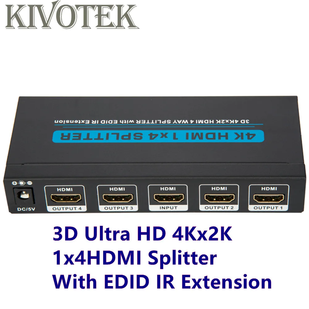 KIVOTEK 2 шт./лот 1x4 К HDMI сплиттер 4 порта Splitter 1 до 3D Ultra HD x с EDID ИК расширение DTS/Dolby Audio