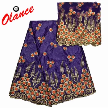 

Double-colors small sunflowers African NICE with Beads 5 yards Bazin and 2 yards French net lace KY23 Nigeria WAX lace Fabric