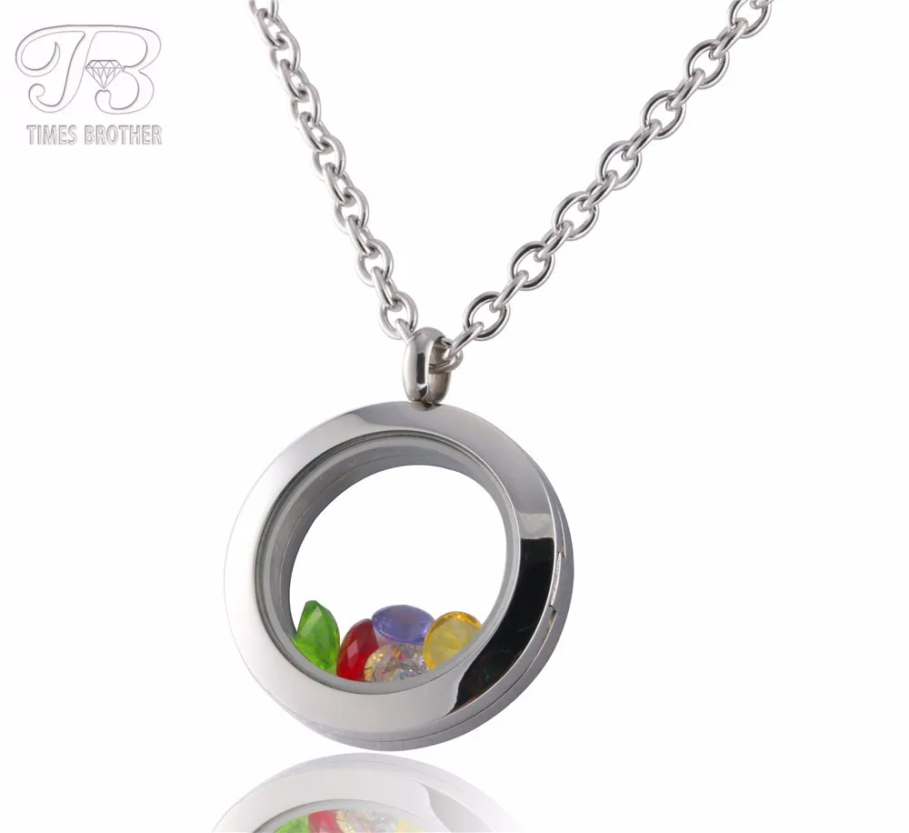 20mm25mm30mm Stainless Steel Floating Charm Locket with Free Chain and Crystals (2)
